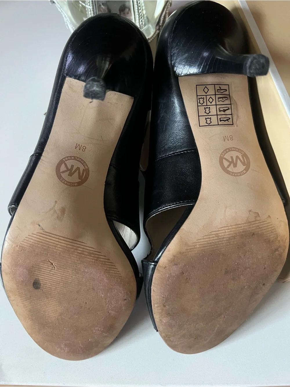 Michael Kors Black Leather Open-Toe Ankle Booties with Silver Plaque